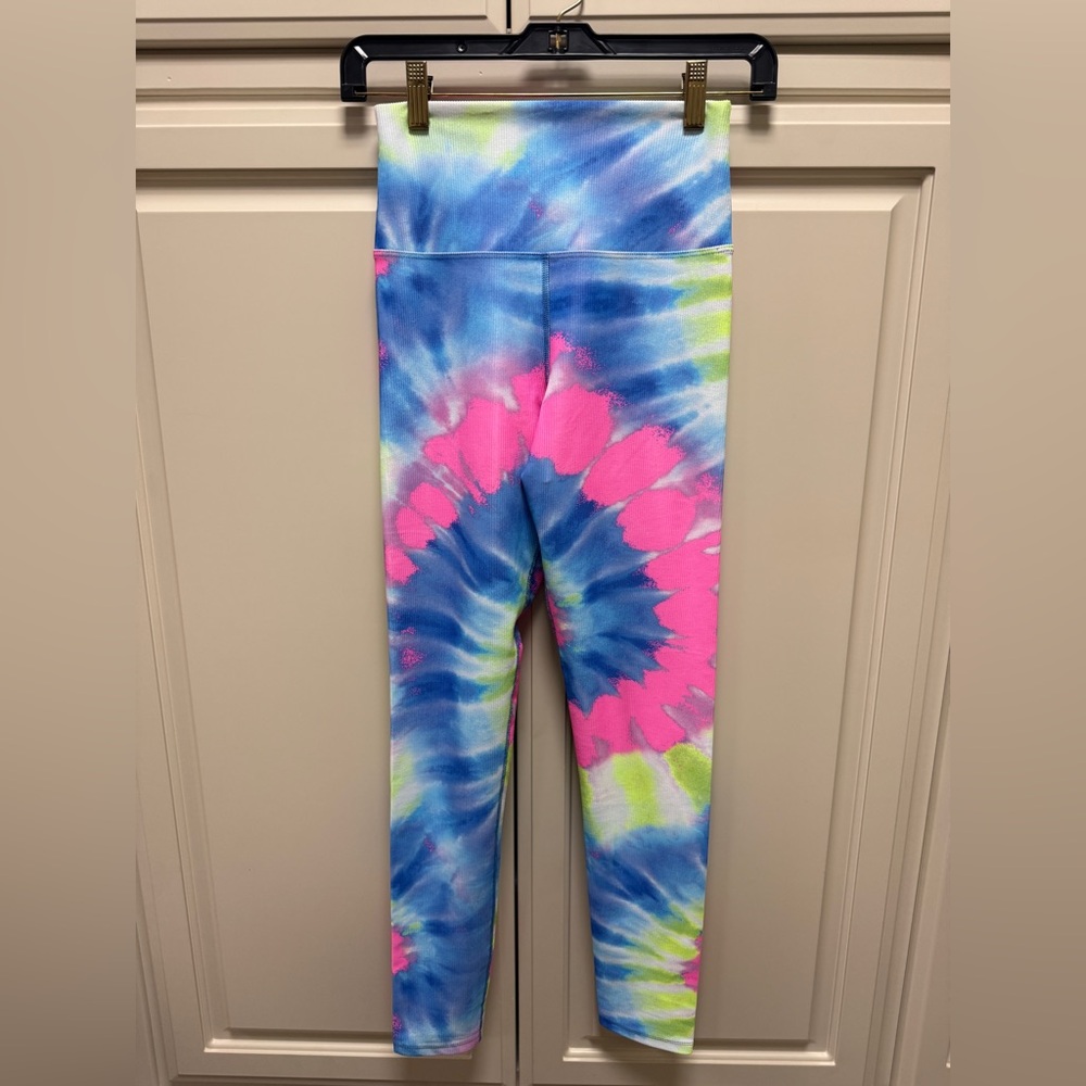 Beach Riot Vibrant Tie-Dye Leggings - Blue, Pink, Green Ribbed material size S